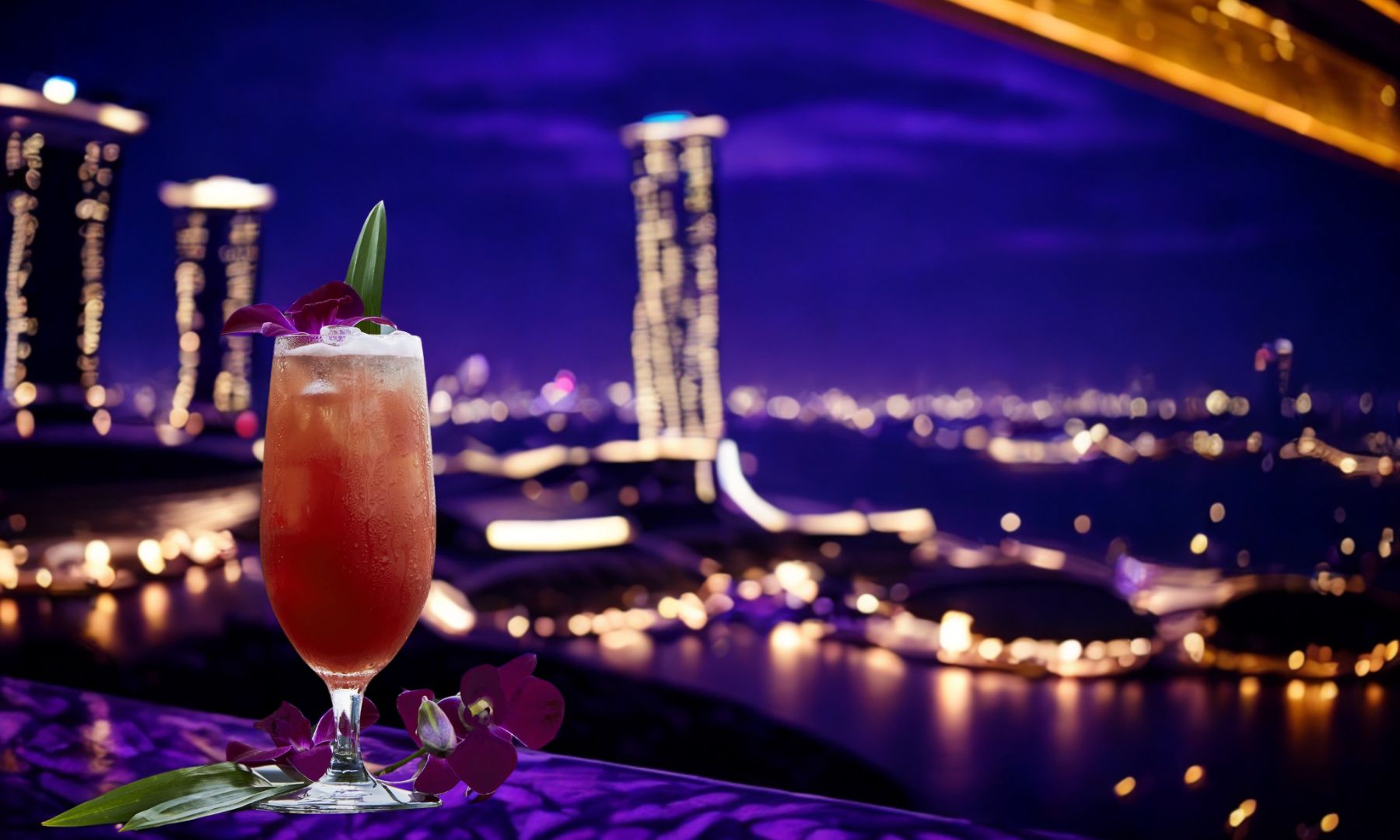 人気ルーフトップバー「ランタン」へにてフラトンスリング（1杯）をお楽しみください